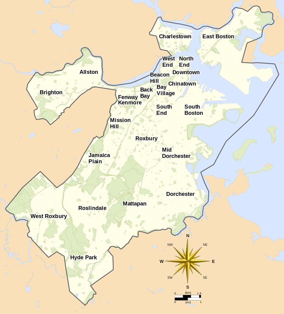 kat jeyografik ki nan Boston ak nan zòn ki antoure